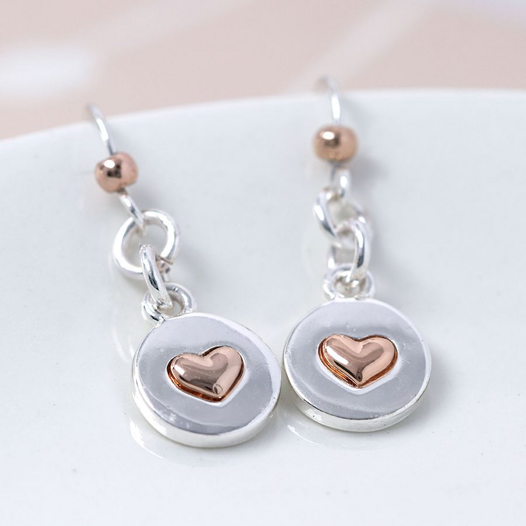 Women’s Heart In Disc Earrings By POM Silver Rose Gold Gift