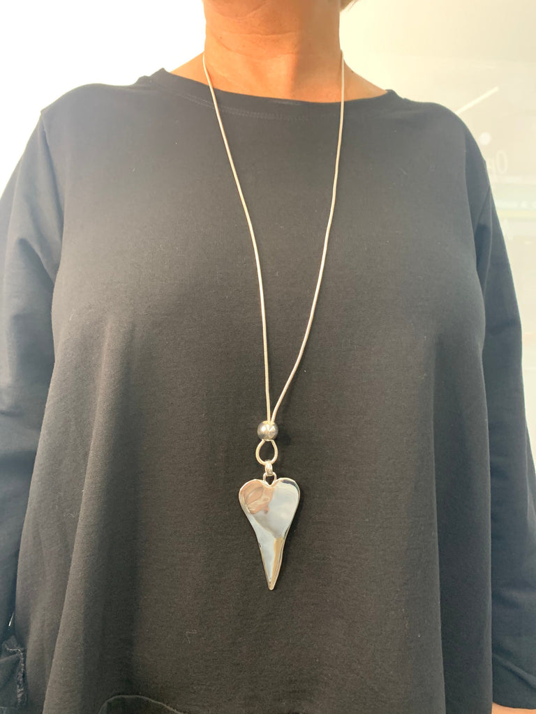 Women’s Flat Heart Long Necklace Silver Gift