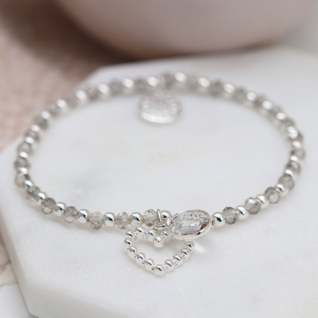 Women’s Crystal & Heart Charm Bracelet By POM Gift