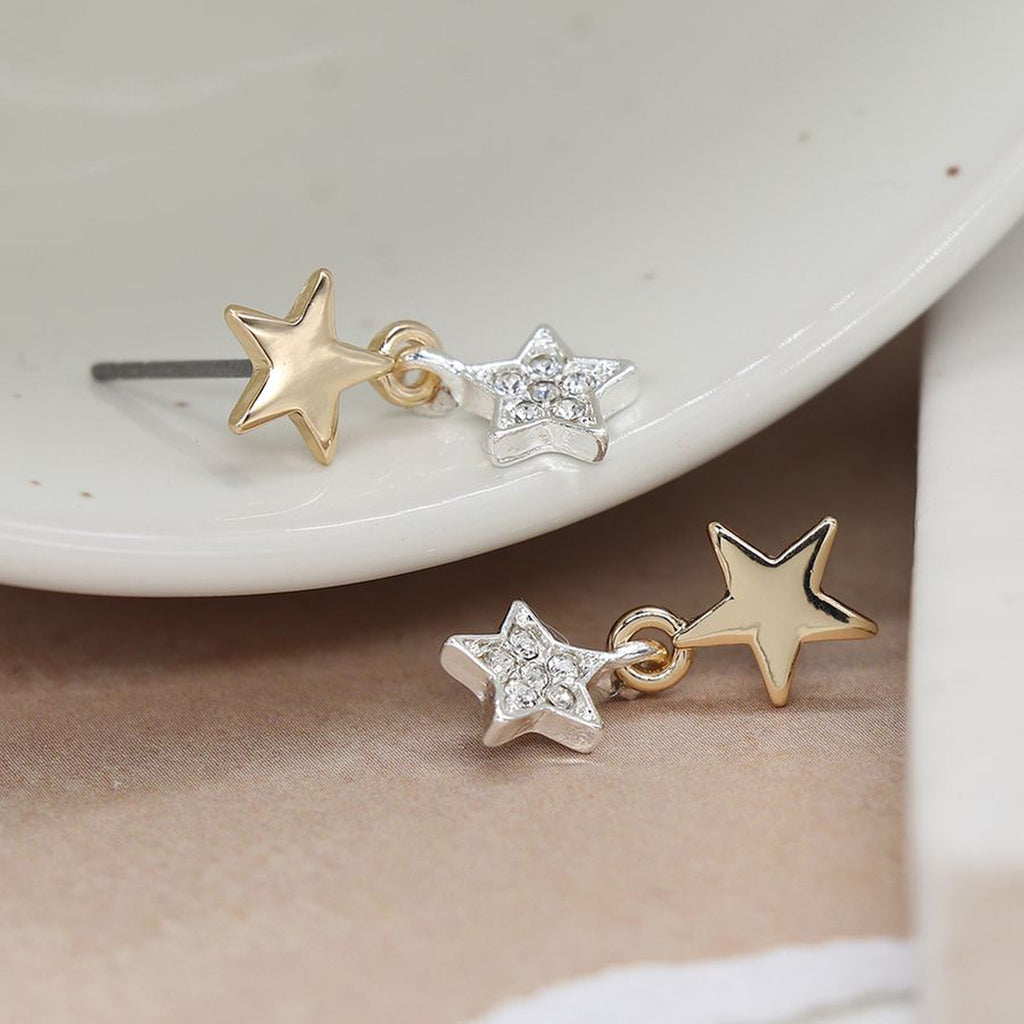 Women’s Double Star Crystal Earrings By POM Gold Silver Gift
