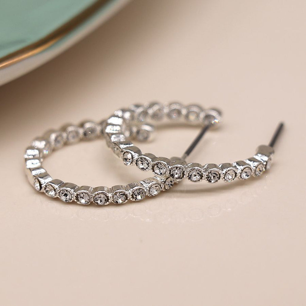 Silver Plated Crystal Hoops