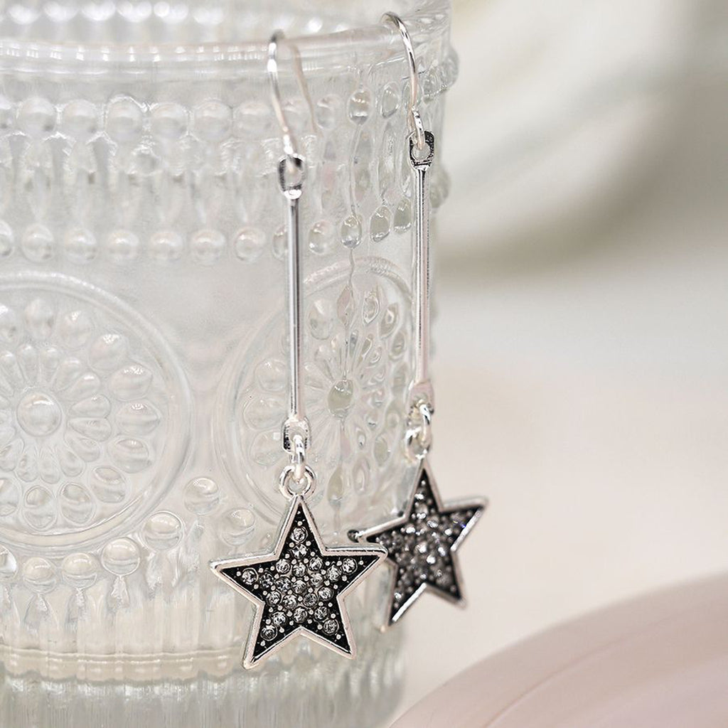 Silver Sparkle Star Drop Earrings By POM