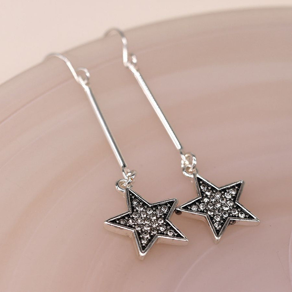 Silver Sparkle Star Drop Earrings By POM