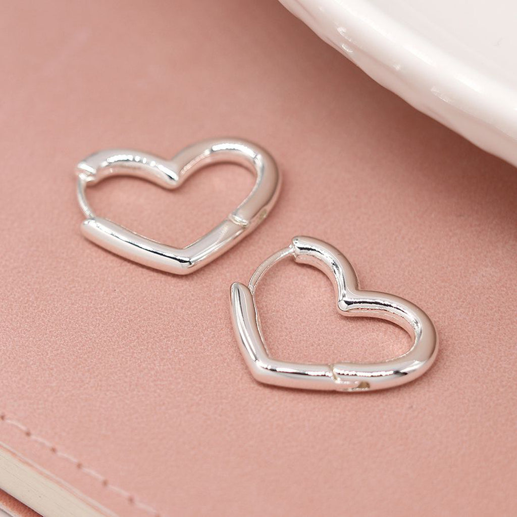 Silver Plated Heart Shaped Hoop Earrings Earrings By Pom