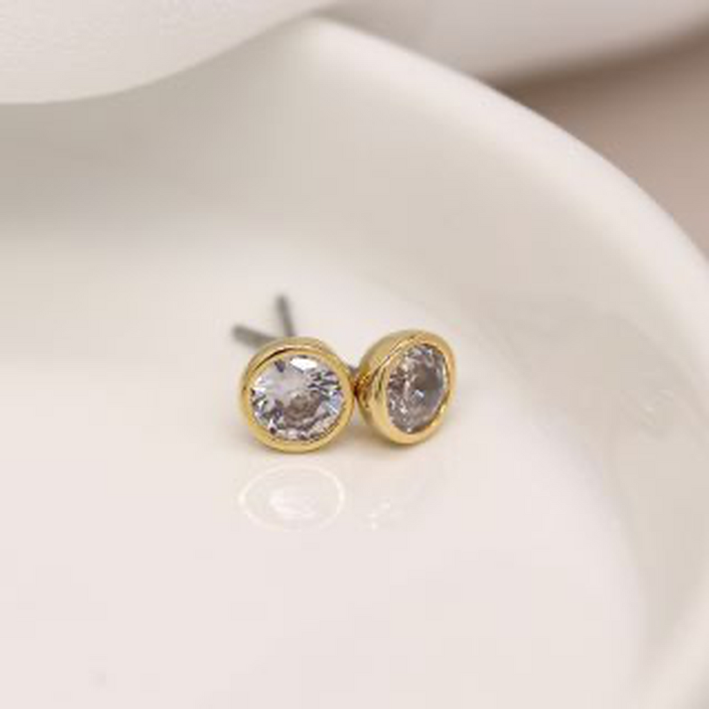 Women’s Crystal Gold Round Stud Earrings By POM Gift