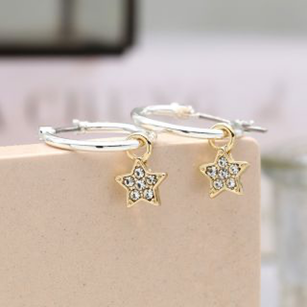 Women’s Gold Pave Star & Hoop Earrings By POM Gift