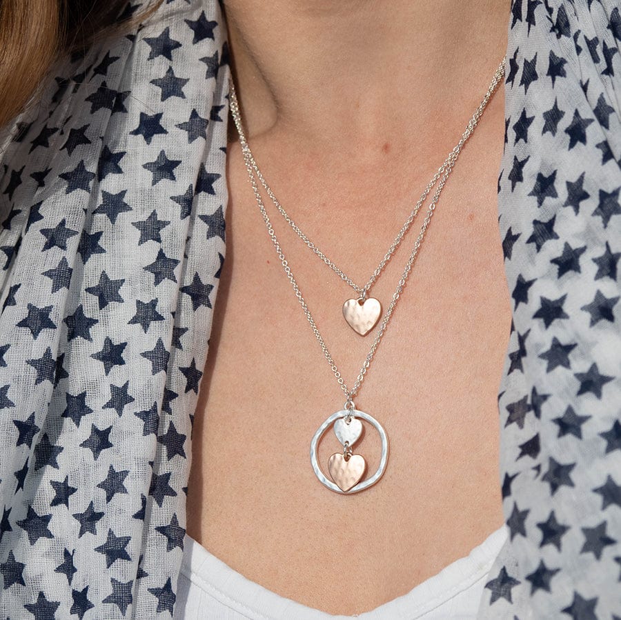 3 Hearts Hammered Hoop Necklace By POM Gift 03492 Be You Lifestyle Boutique