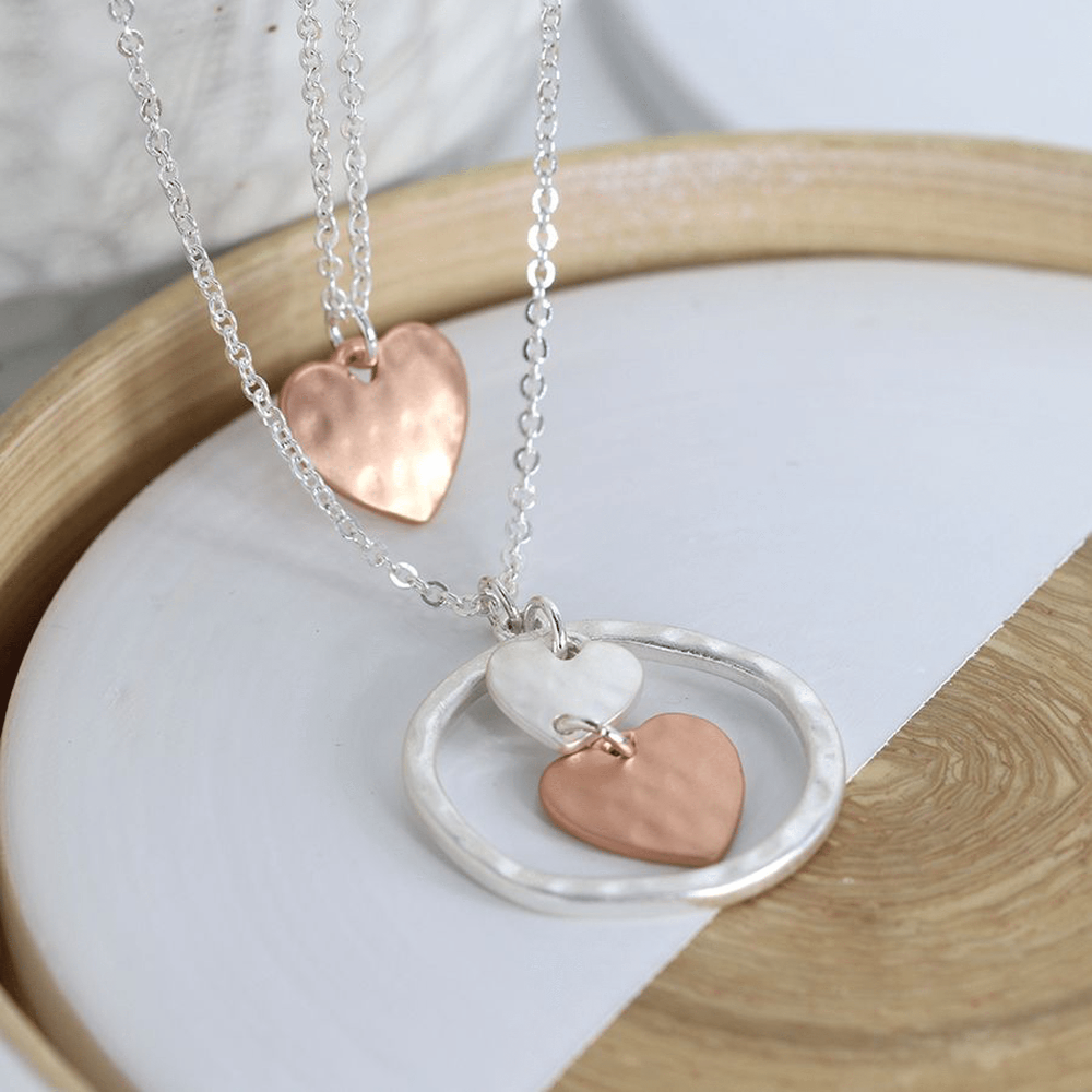 3 Hearts Hammered Hoop Necklace By POM Gift 03492 Be You Lifestyle Boutique