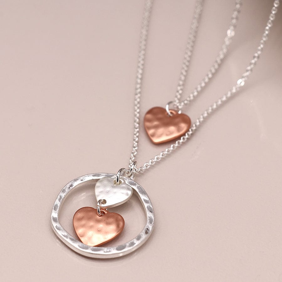 3 Hearts Hammered Hoop Necklace By POM Gift 03492 Be You Lifestyle Boutique