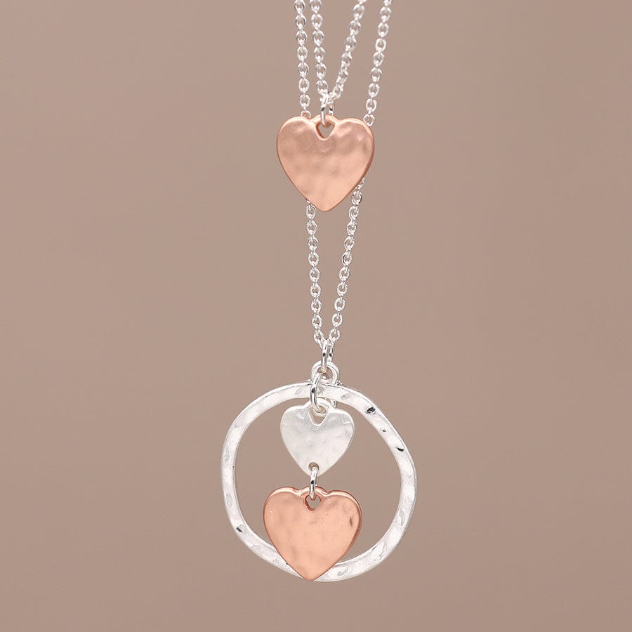 3 Hearts Hammered Hoop Necklace By POM Gift 03492 Be You Lifestyle Boutique