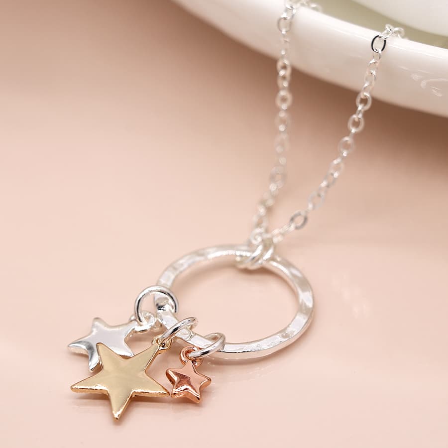 3 Stars Hammered Hoop Necklace By POM Gift 03498 Be You Lifestyle Boutique