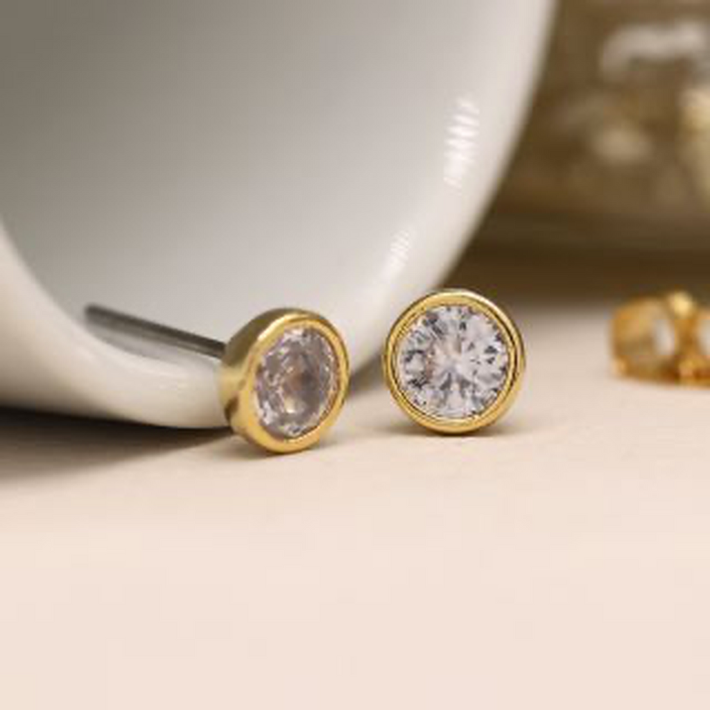 Women’s Crystal Gold Round Stud Earrings By POM Gift