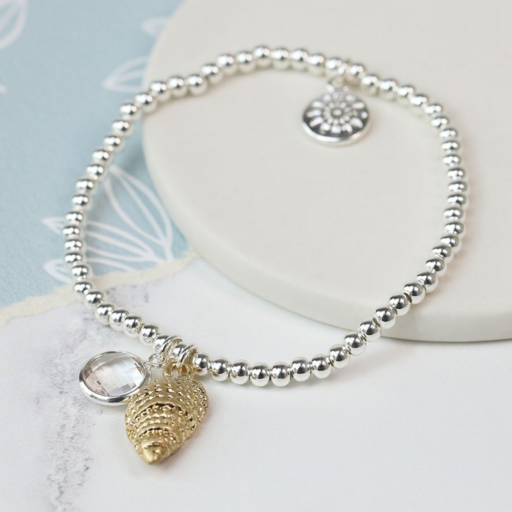 Seashell & Crystal Beaded Bracelet By POM
