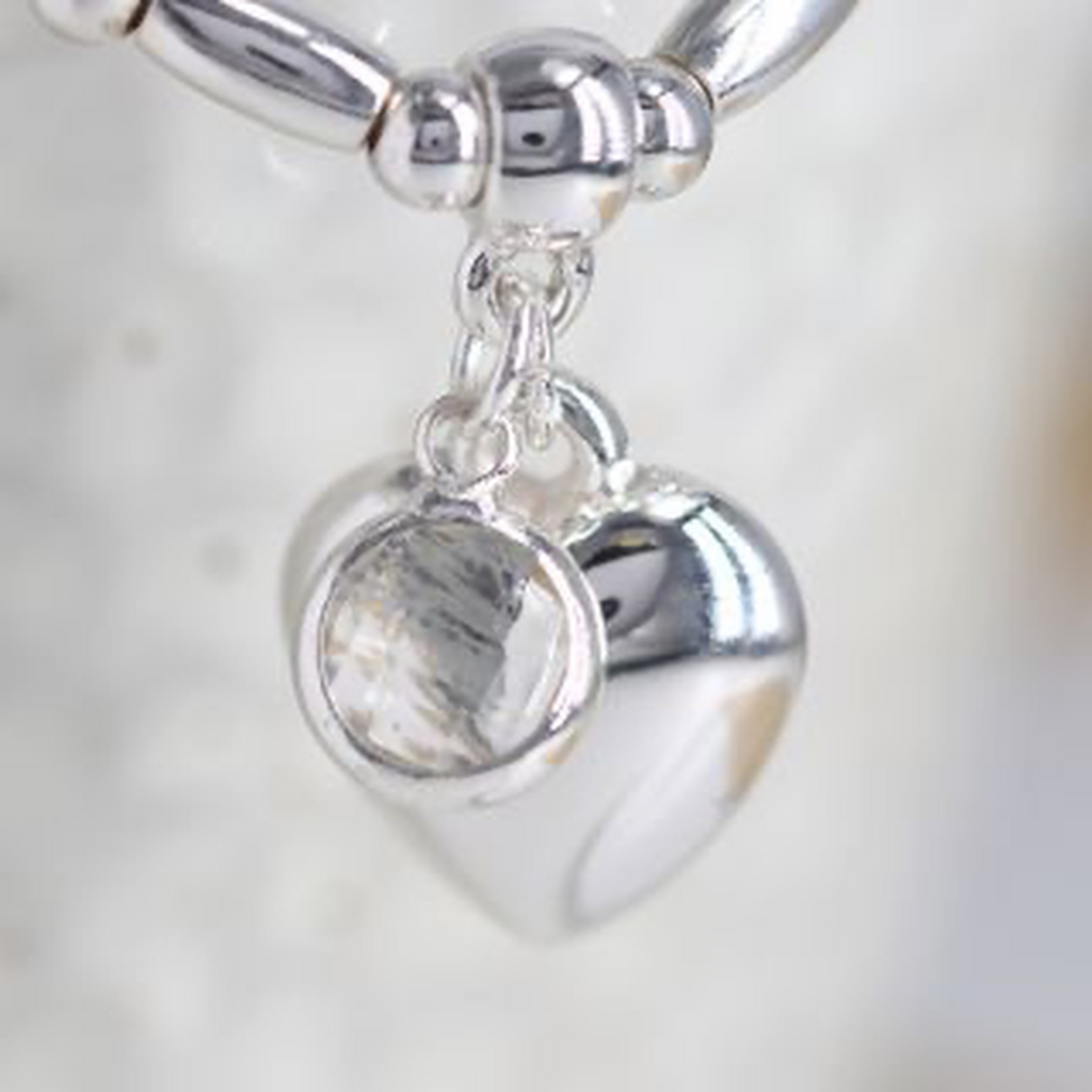 Puff Heart & Crystal Barrel Bead Bracelet By POM