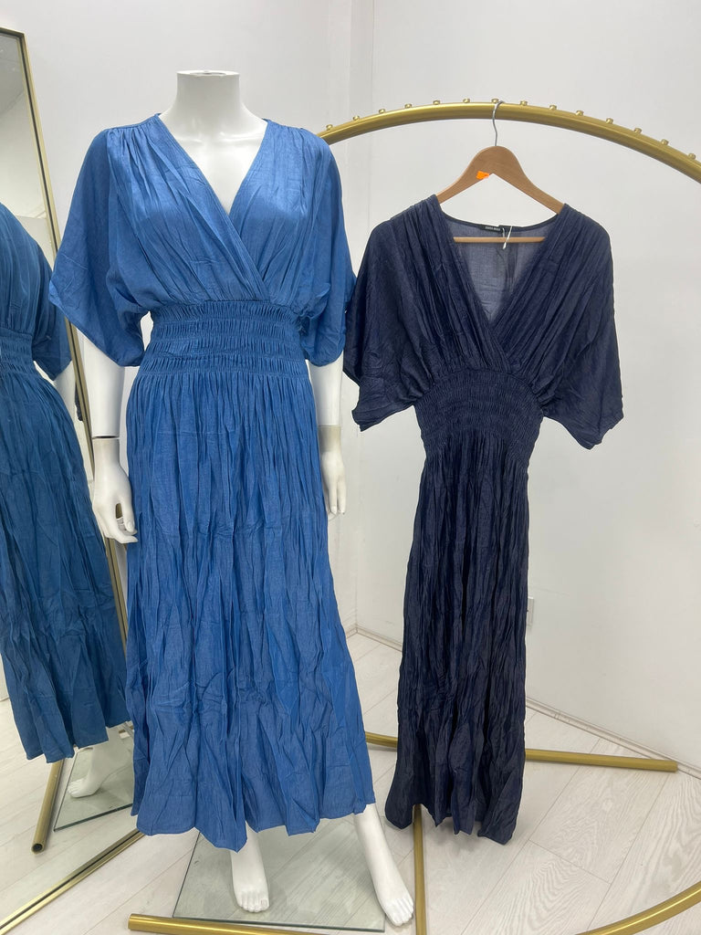 Women’s Chambray Denim Maxi Shirred Dress Spring/Summer