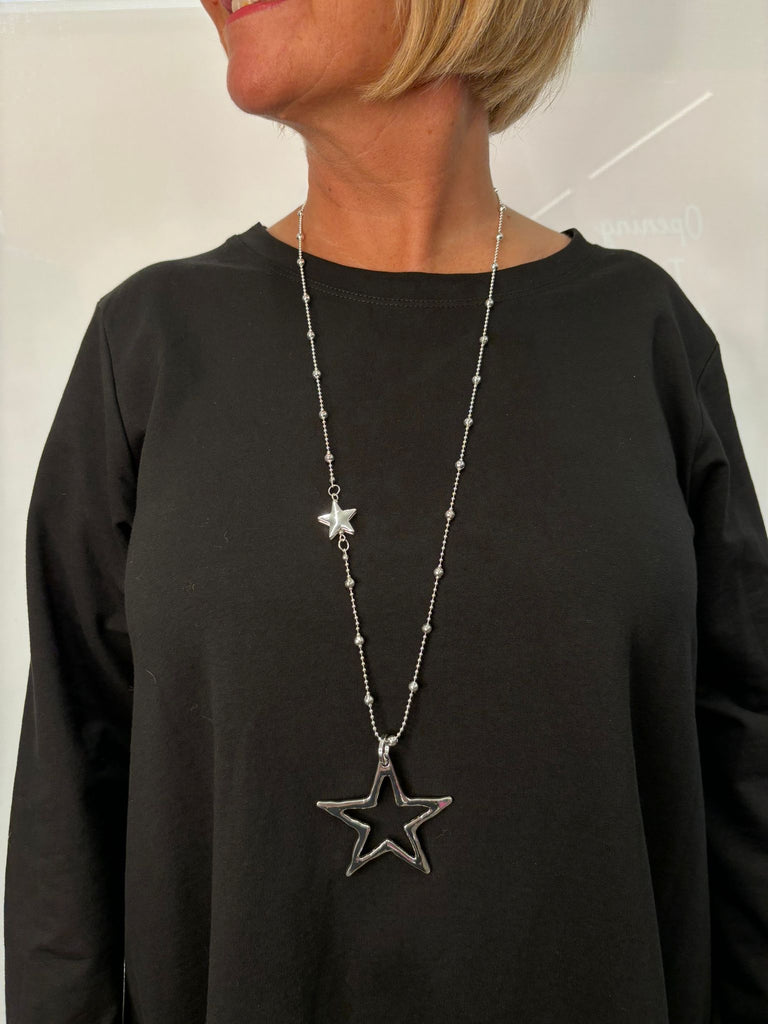 Women’s Hollow Star Long Necklace Silver Gift