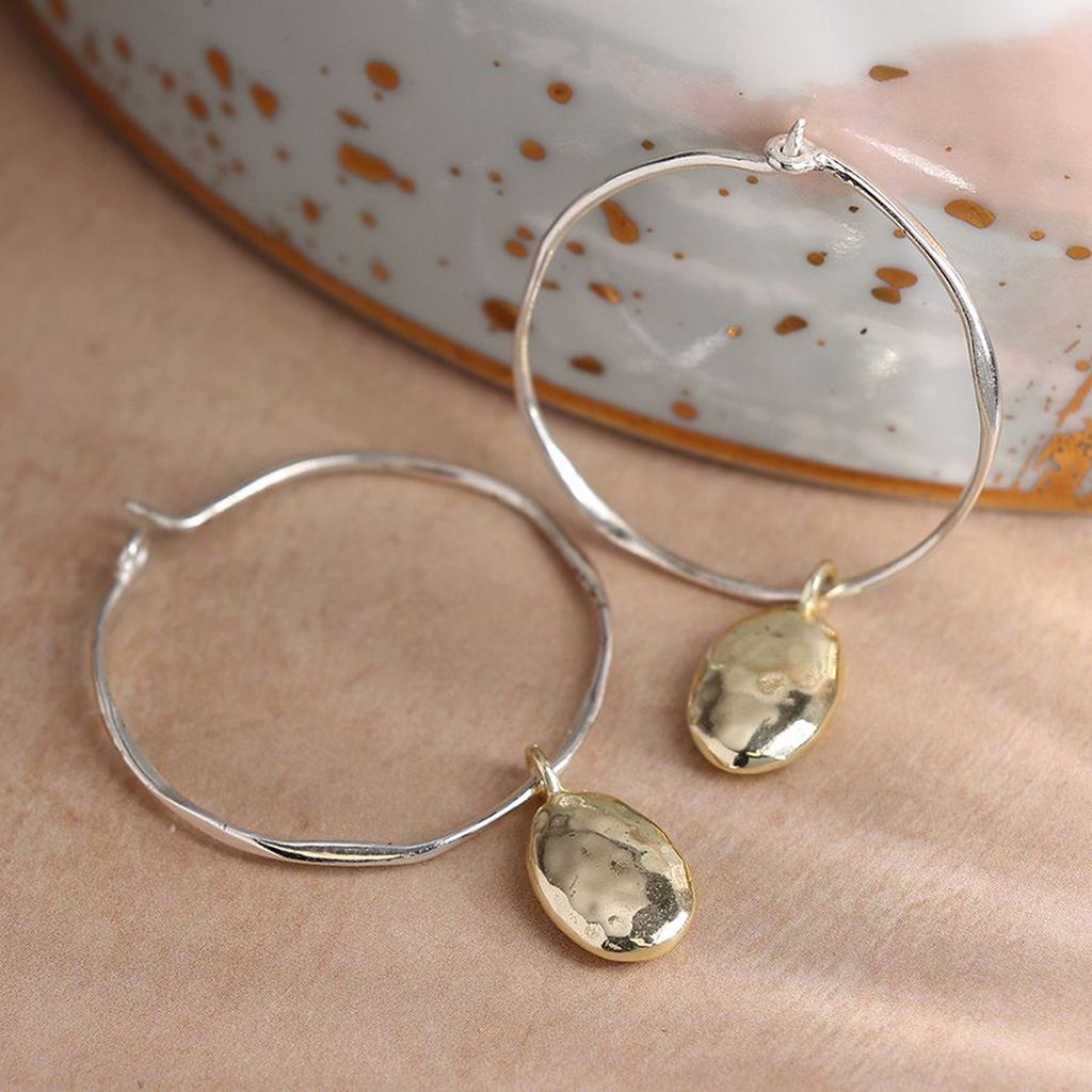 Silver Plated Pebble Hoop Earrings By POM