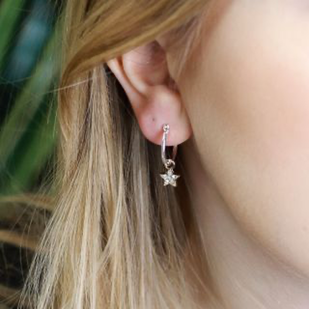 Gold Pave Star & Hoop Earrings By POM
