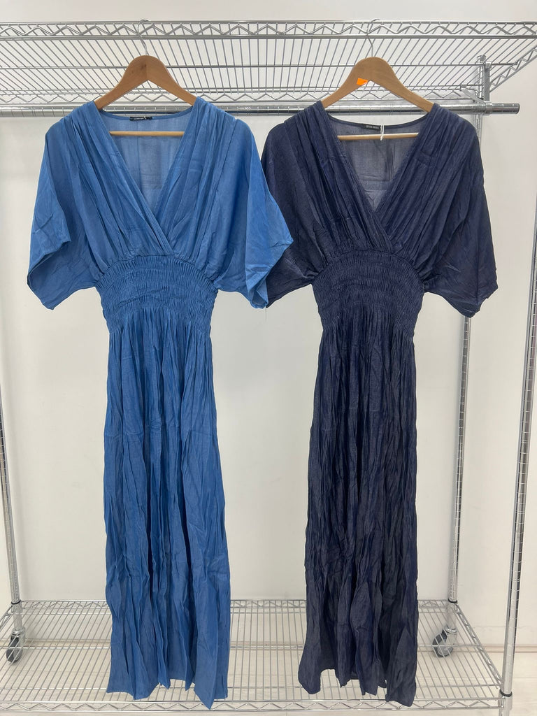 Women’s Chambray Denim Maxi Shirred Dress Spring/Summer