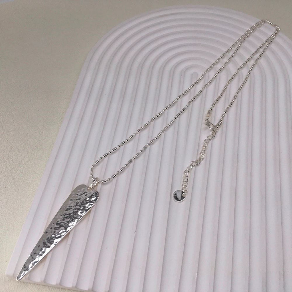 Women’s Elongated Hammered Heart Long Necklace Silver Gift