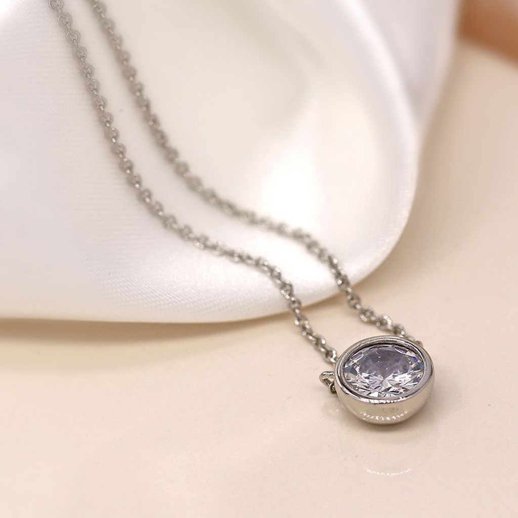 Women’s CZ Crystal Silver Necklace By POM Gift
