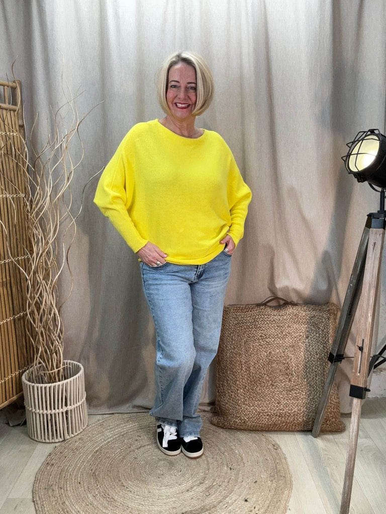 Batwing Slash Neck Fine Knit Jumper Be You Lifestyle Boutique One Size / Yellow