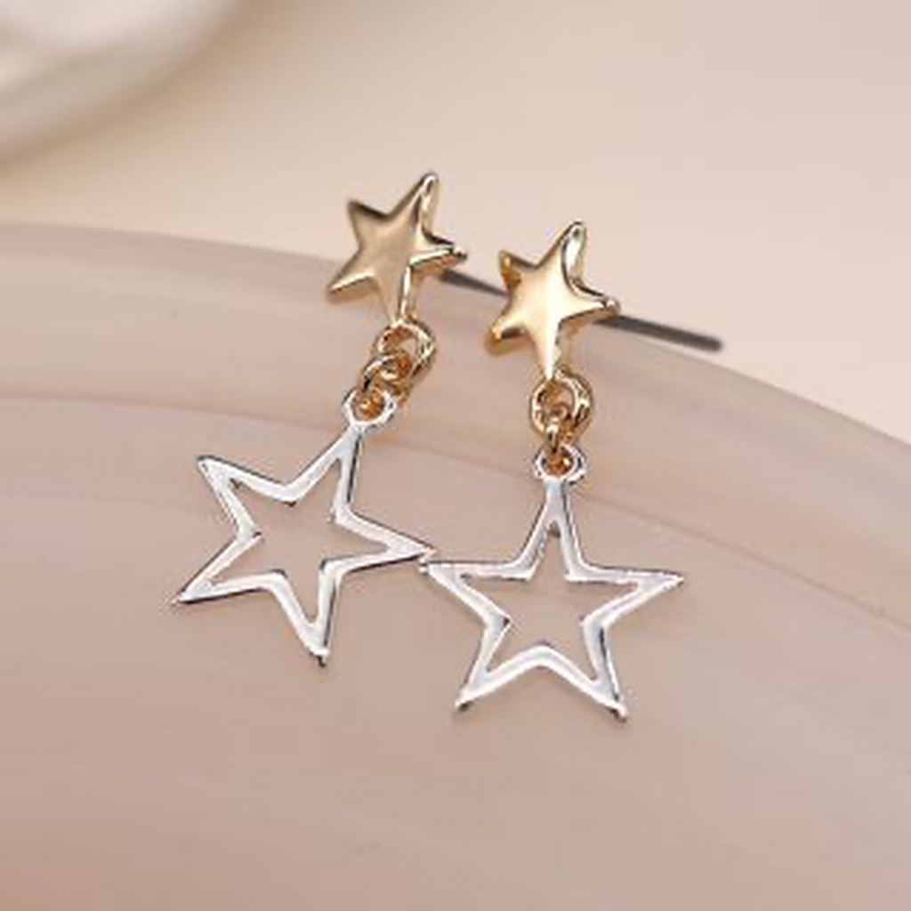 Gold & Silver Stars Drop Earrings By Pom