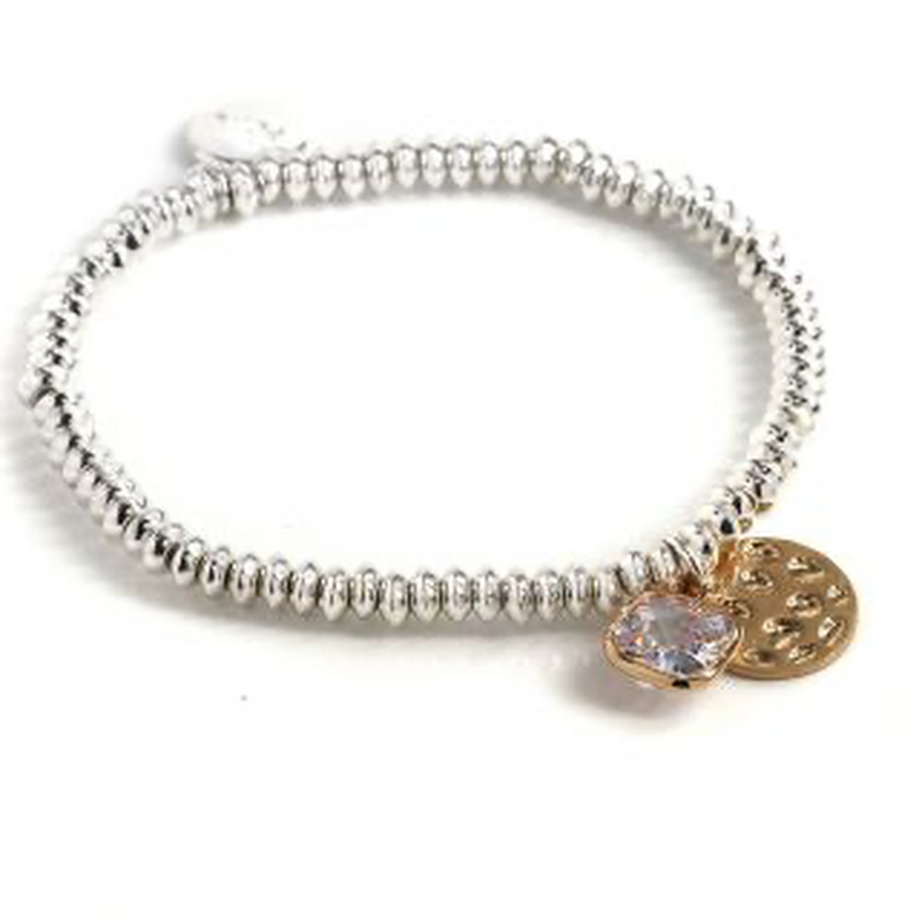 Pitted Disc & Crystal Beaded Bracelet By POM