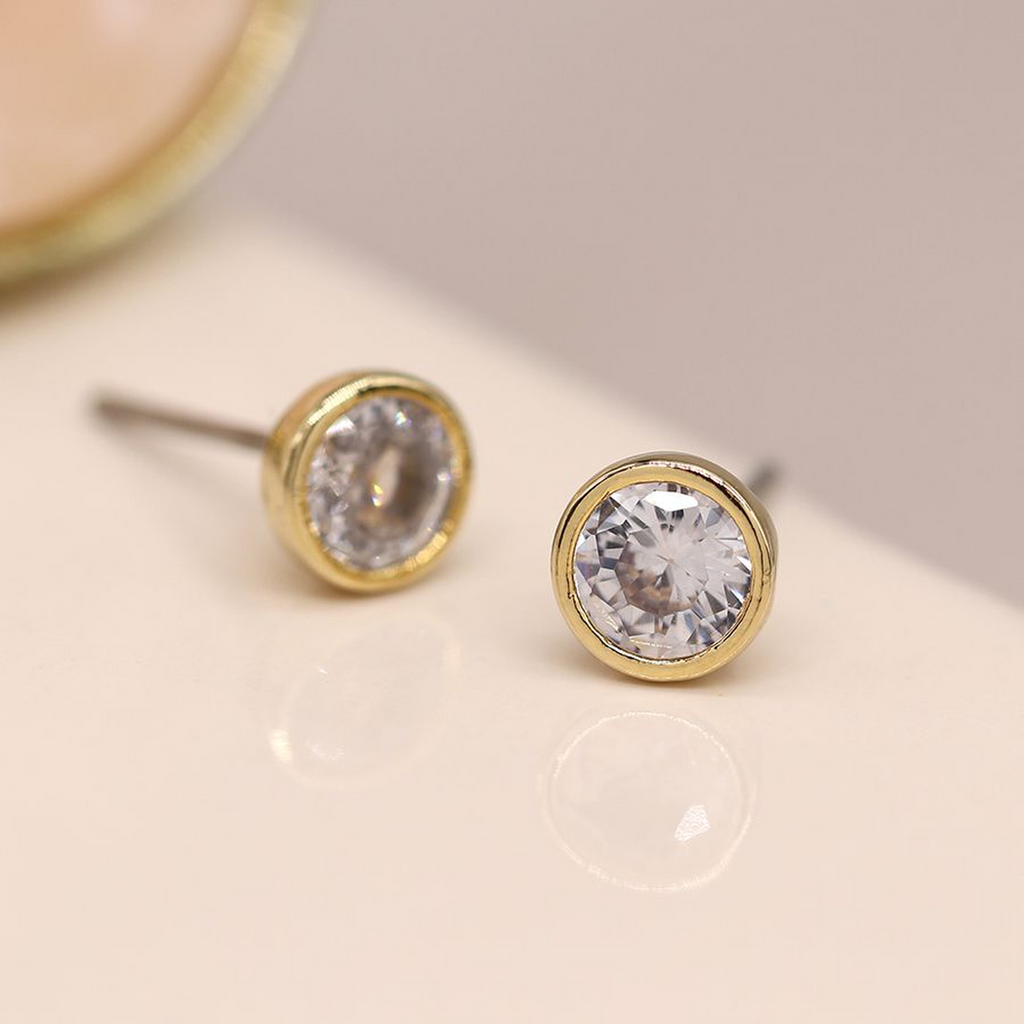 Crystal Gold Round Stud Earrings By POM