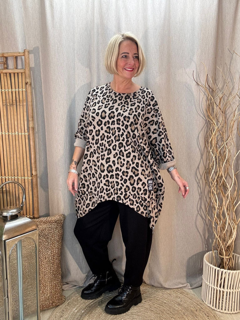 All Leopard Star Zippy Oversized Top Be You Lifestyle Boutique One Size / Tan