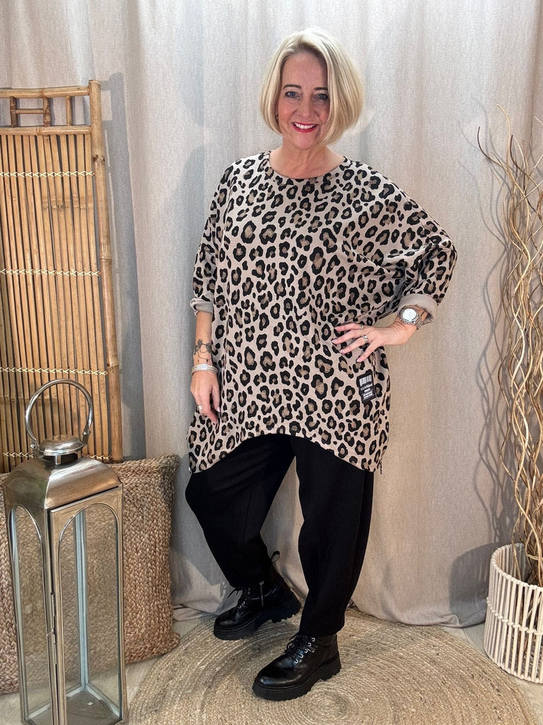 All Leopard Star Zippy Oversized Top Be You Lifestyle Boutique One Size / Tan