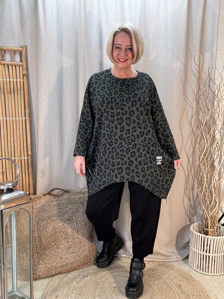 All Leopard  Zippy Oversized Top Be You Lifestyle Boutique One Size / Khaki