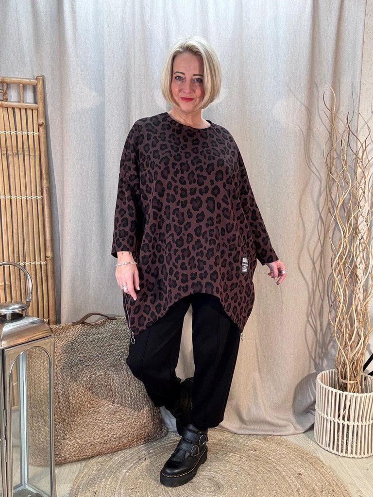 All Leopard  Zippy Oversized Top Be You Lifestyle Boutique One Size / Chocolate