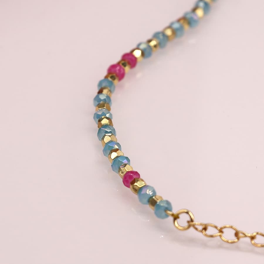 Aqua, Pink & Gold Faceted Bracelet by POM Gift 04005 POM