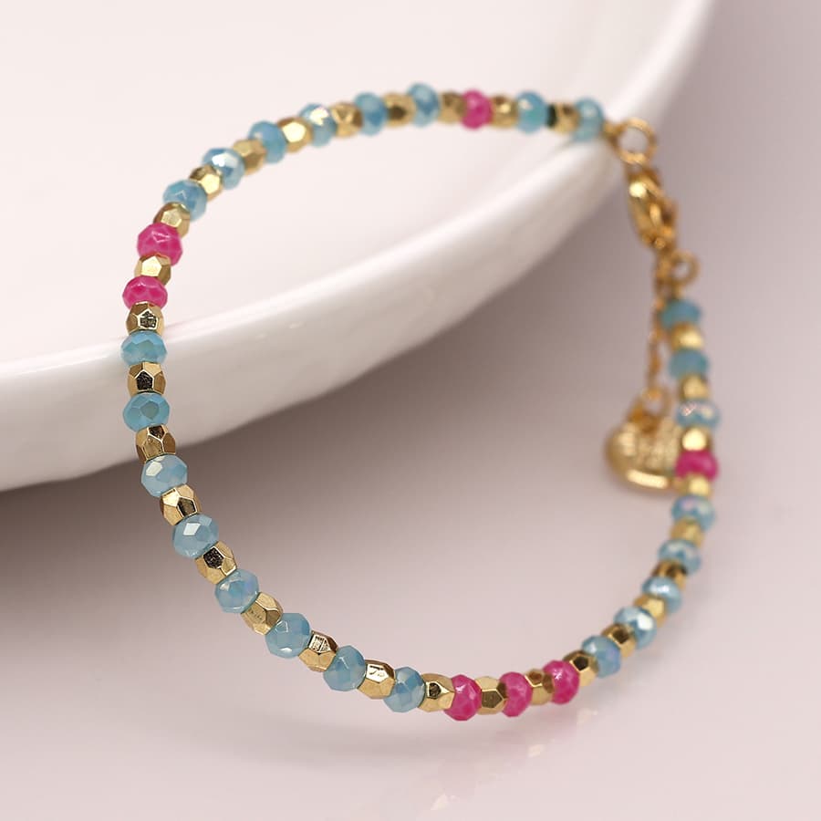 Aqua, Pink & Gold Faceted Bracelet by POM Gift 04005 POM