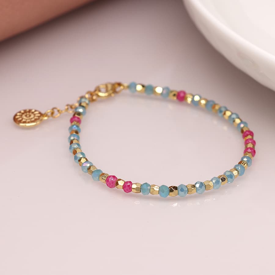 Aqua, Pink & Gold Faceted Bracelet by POM Gift 04005 POM