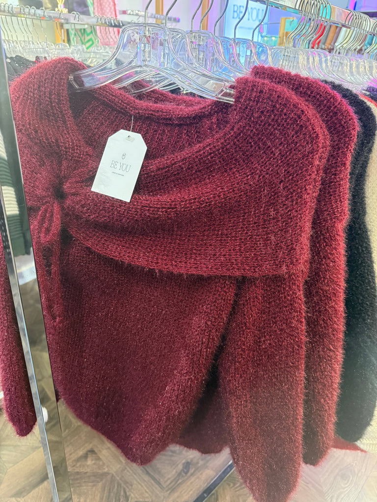 Bardot Fluffy Shimmer Knit Jumper Be You Lifestyle Boutique Onesize / Burgundy