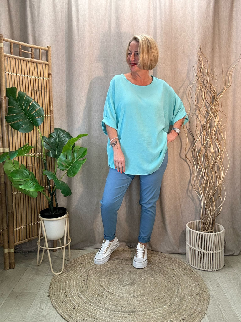 Basic Batwing Short Sleeve Blouse With Necklace Be You Lifestyle Boutique One Size / Turquoise