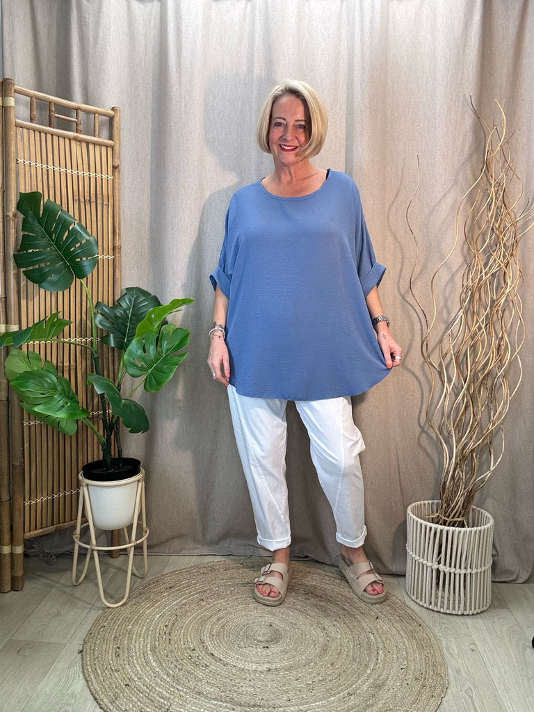 Basic Batwing Short Sleeve Blouse With Necklace Be You Lifestyle Boutique One Size / Denim Blue
