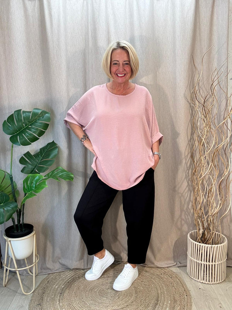 Basic Batwing Short Sleeve Blouse With Necklace Be You Lifestyle Boutique One Size / Blush