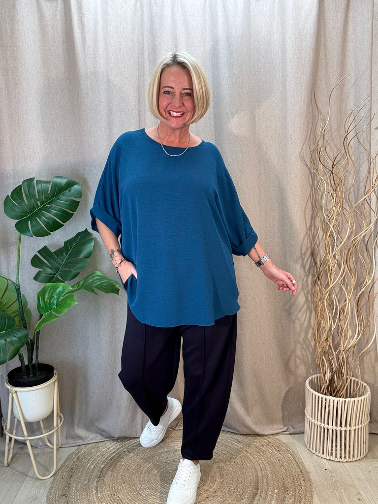 Basic Batwing Short Sleeve Blouse With Necklace Be You Lifestyle Boutique One Size / Teal