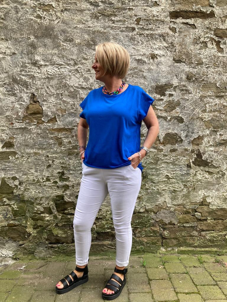 Basic Raw Hem Short Sleeve Tee Be You Lifestyle Boutique One Size / Cobalt Blue