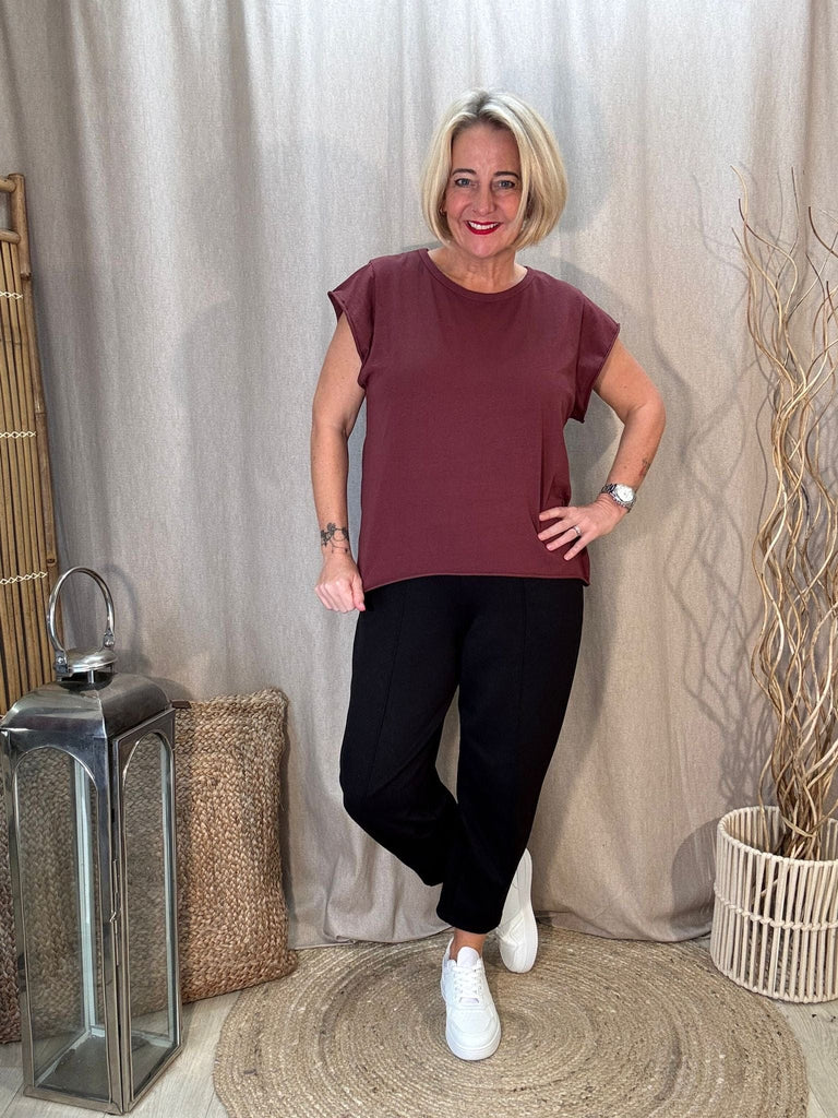 Basic Raw Hem Short Sleeve Tee - Made in Italy Be You Lifestyle Boutique One Size / Burgundy