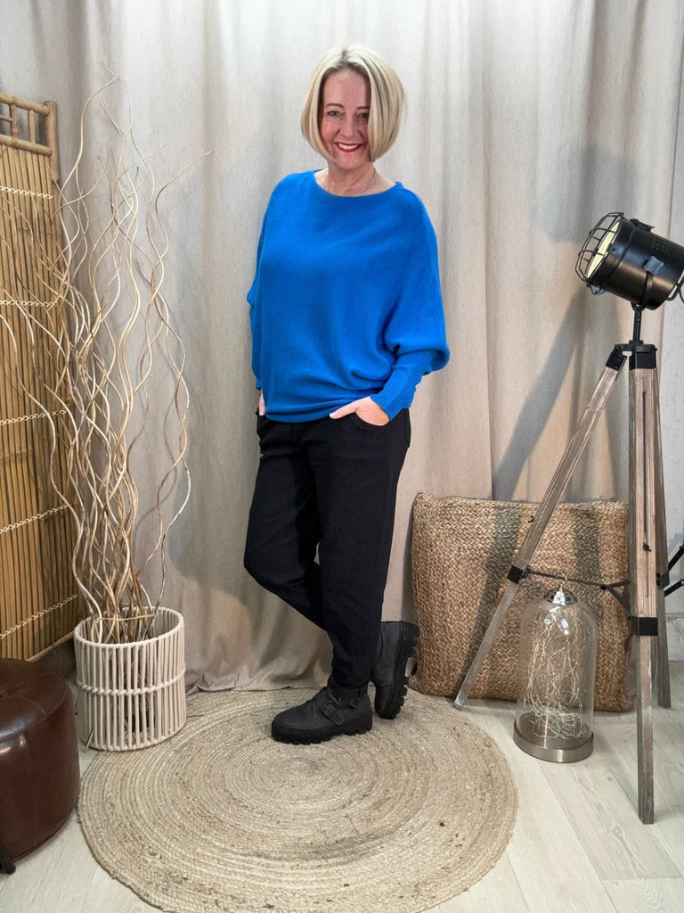 Batwing Slash Neck Fine Knit Jumper Be You Lifestyle Boutique One Size / Cobalt Blue