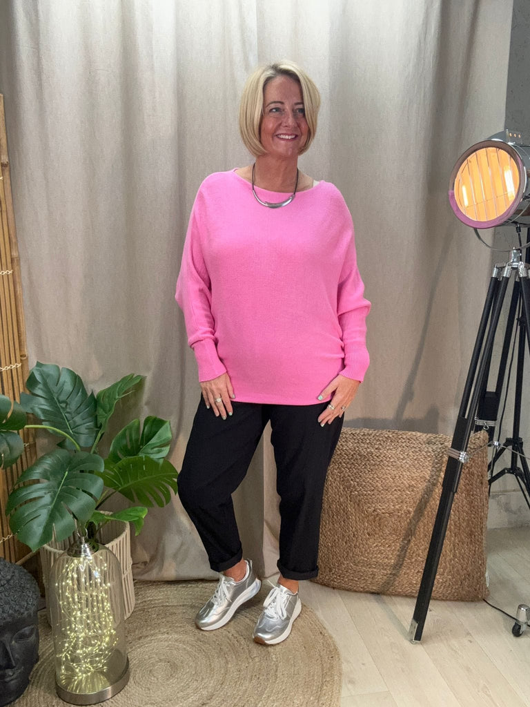 Batwing Slash Neck Fine Knit Jumper Be You Lifestyle Boutique One Size / Bubblegum Pink