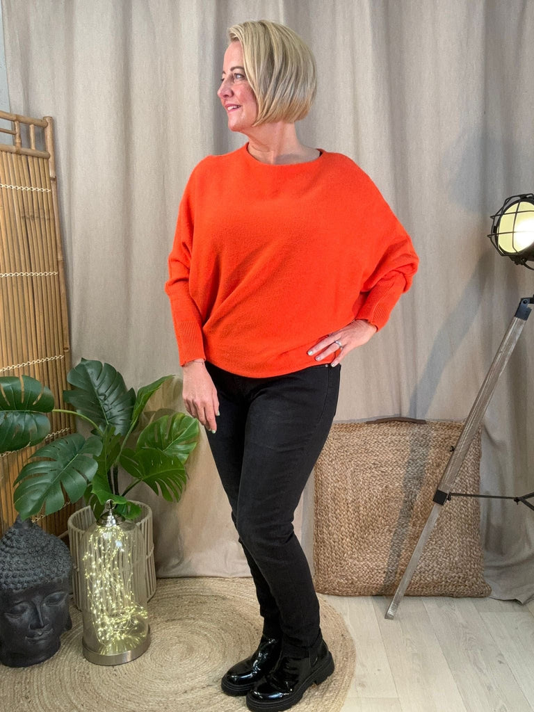 Batwing Slash Neck Fine Knit Jumper Be You Lifestyle Boutique One Size / Orange