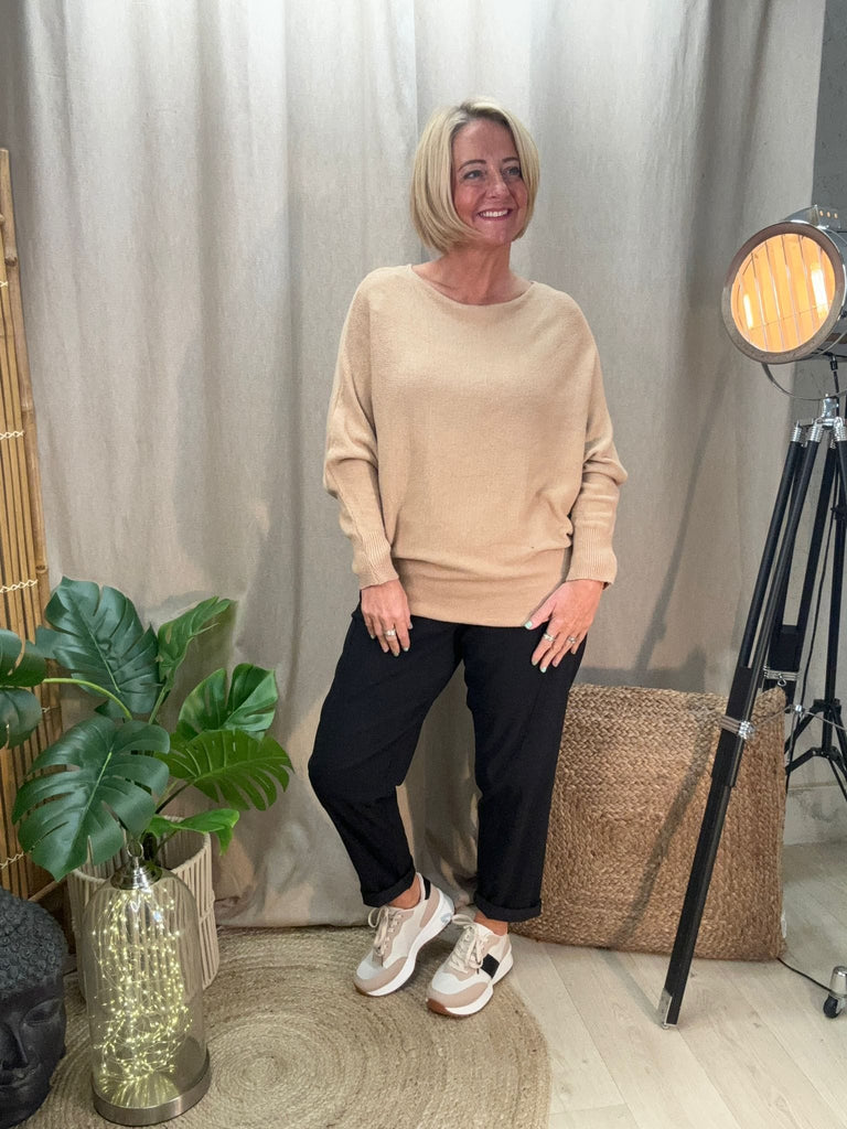 Batwing Slash Neck Fine Knit Jumper Be You Lifestyle Boutique One Size / Camel