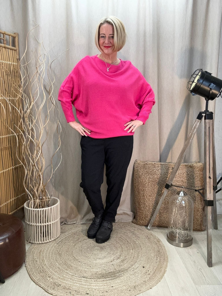 Batwing Slash Neck Fine Knit Jumper Be You Lifestyle Boutique One Size / Hot Pink