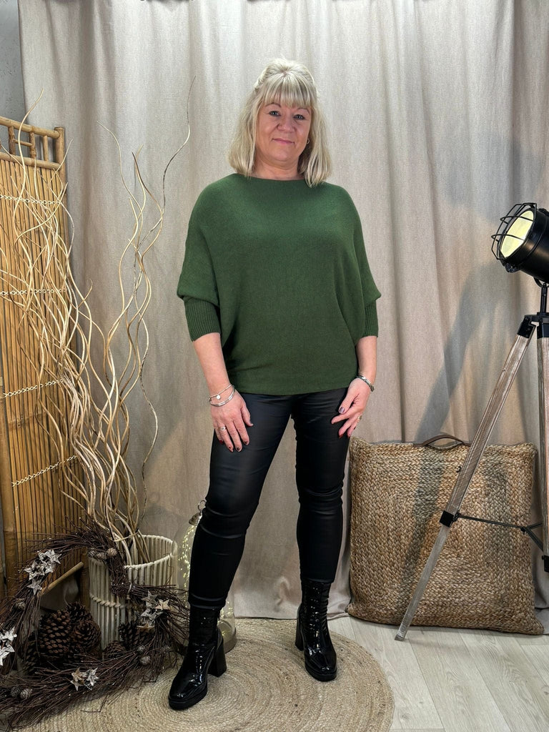 Batwing Slash Neck Fine Knit Jumper - Customer Favourite Be You Lifestyle Boutique One Size / Khaki