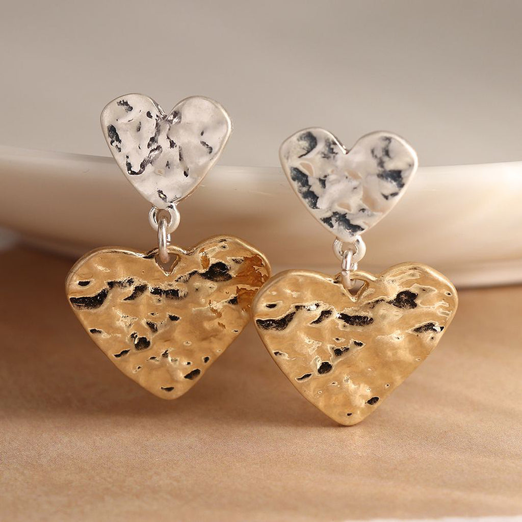 Women’s Double Beaten Heart Earrings By POM Gold Silver Gift